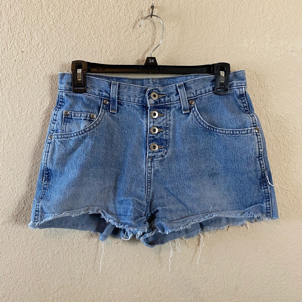 Lee Riveted Four Button Closure High Rise Cut Off Distressed Cotton Shorts 28” - Picture 14 of 14